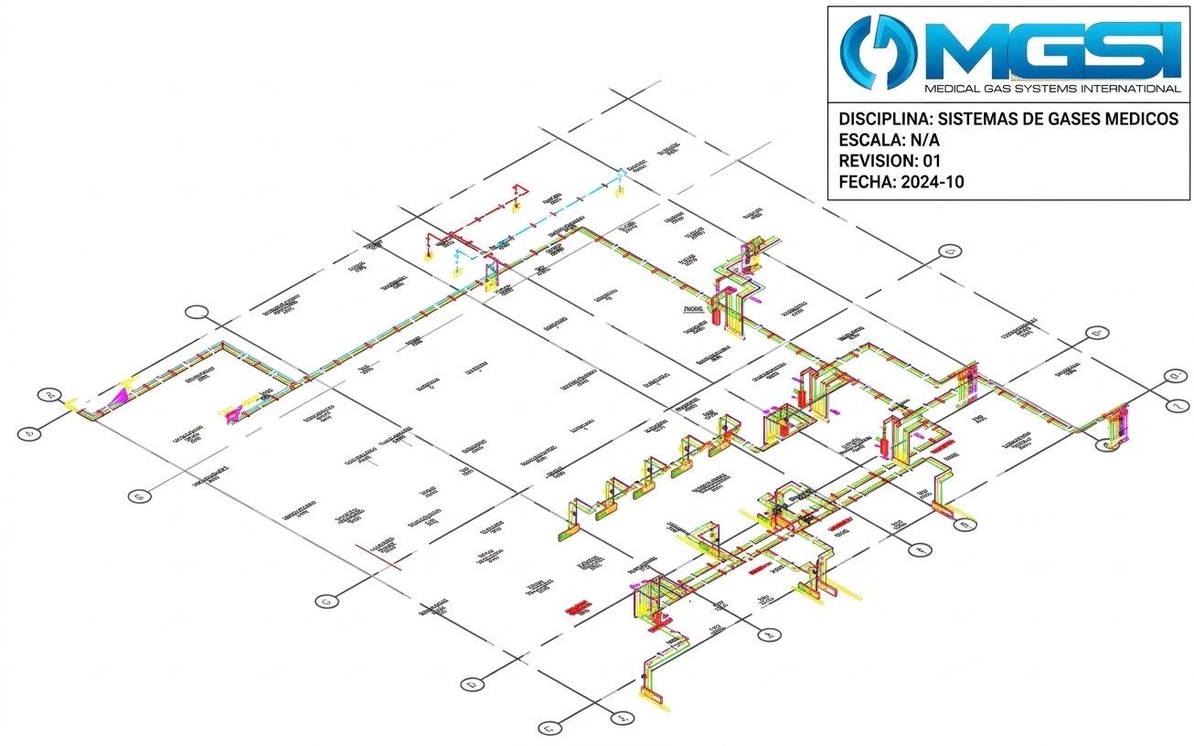 Plano de instalaciones de gases medicinales para una clínica ambulatoria de ortopedia