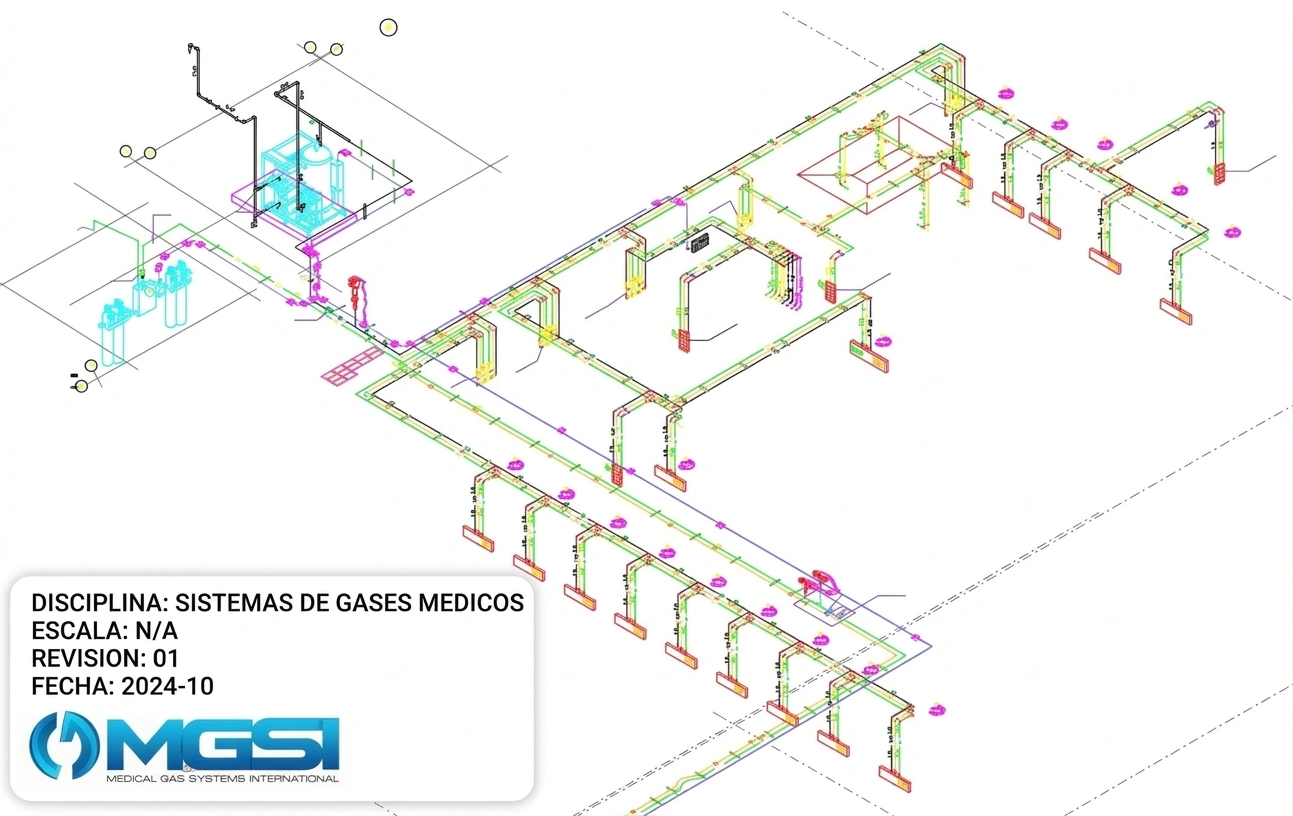 Plano de red secundaria de gases medicinales para el Hospital General de Zona No. 17